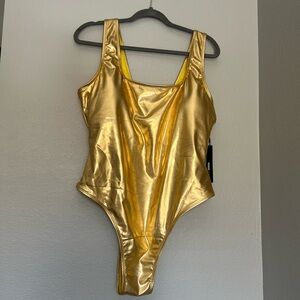 Fashion Nova Gold Metallic One Piece Swimsuit 1X NWT Plus Size Glam Poolside